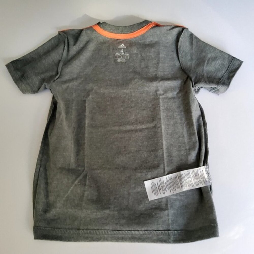 adidas Boys' Short Sleeve Cotton Jersey Logo T-Shirt Tee, Charcoal Grey Multi Ca - Picture 2 of 6
